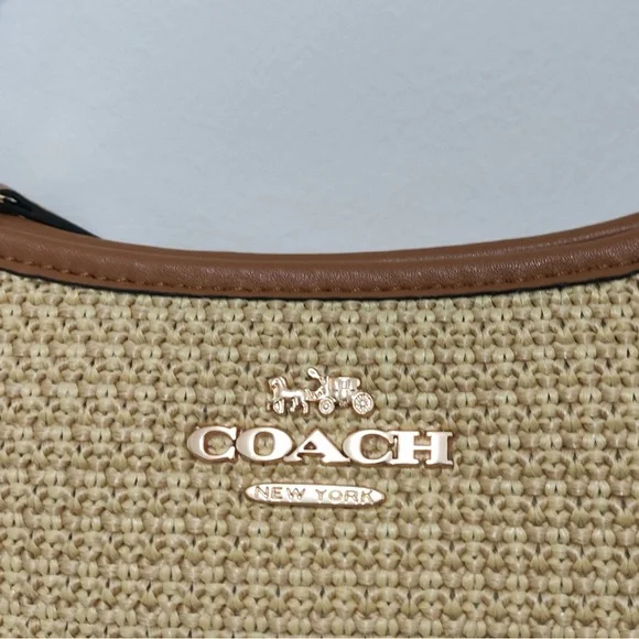 Coach Light Beige Woven Straw Hobo Bag - Picture 5 of 10